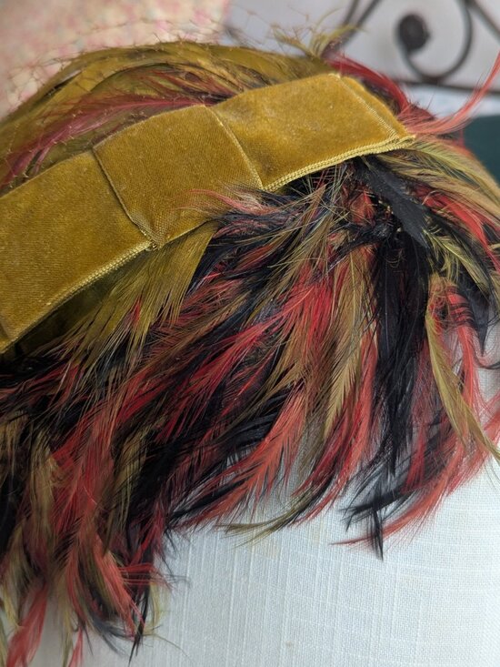 Vintage Feather Hat By Palomere Union Tag 1940\'s-50\'s Half Hat-Feather Hat main image 11
